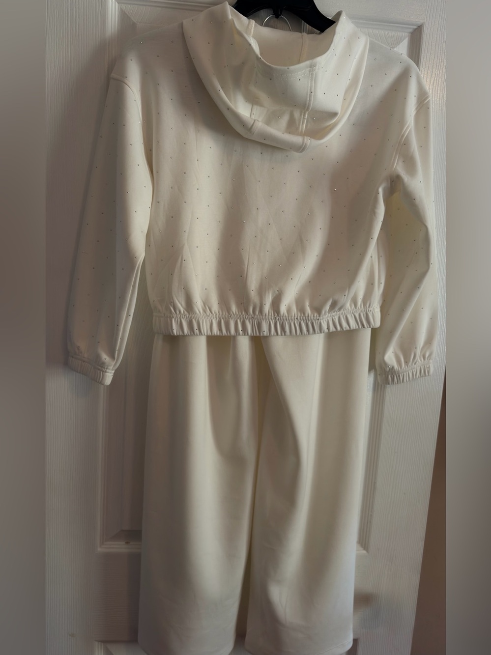 XL GIRLS Cream Wide-Leg Jumpsuit with silver rhinestone Zip Jacket - Picture 4 of 4